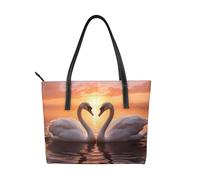 Swans Swimming On Lake Vegan Leather Handbag for Women Sunset Tote Bag with Top Handle, Large Shoulder Purse for Everyday Work Travel