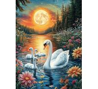 Swans Swimming Under A Full Moon 500 Pieces Set Classic Jigsaw Puzzle Science Fiction Magical Dream Couple Puzzle Partners Mind Relaxation Wall Decor Easter New Year Recycled Cardboard Material 500
