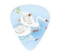 Swans Tapestry Guitar Picks 12 Pack Universal ABS Guitar Picks,Gracious Animals in River Reflections Floral Art,for Acoustic and Electric Guitar, Blue Lime Green