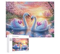 Swans Touching Beaks in Blooms 500 Piece Jigsaw Puzzle for Adults Indoor Logical Game Brain Stimulation Gift for All Occasions 500 PCS