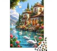 Swans Villa Flowers Jigsaw Puzzle, 1000 Pcs Indoor Adult Game