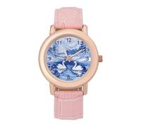 Swans Winter Snow Scene Women’s Watch Quartz Wristwatch Analog with Leather Strap for Office