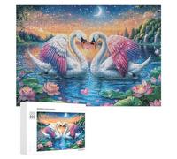 Swans with Glowing Wings Under Moon 300 Piece Jigsaw Puzzle for Teens 14+ Weekend Activity Logical Reasoning Gift for Teenagers 300 PCS
