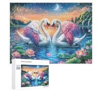 Swans with Glowing Wings Under Moon 500 Piece Jigsaw Puzzle for Seniors Indoor Activity Cognitive Engagement Gift for Holiday Season 500 PCS