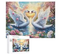 Swans with Heart Patterns in Sunny Lake 500 Piece Jigsaw Puzzle for Couples Home Leisure Activity Joint Problem Solving Gift for Wedding 500 PCS