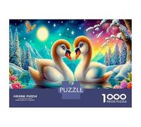 Swans with Heart Under Moon 1000 Piece Jigsaws for Adults Warm Illustration Educational Games Birthday Gifts for Women And Man Challenge High Difficulty Skill Development 52x38cm/1000pcs