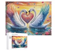 Swans with Ornate Heart on Sunset Lake 500 Piece Jigsaw Puzzle for Family Home Gathering Activity Cooperative Thinking Gift for Reunion 500 PCS