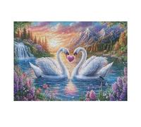 Swans with Pink Heart in Mountain Lake 300 Piece Pack DIY Jigsaw Puzzle Collectors Cognitive Development Educational Decorative Puzzle Gifts for Adults Recycled Cardboard 300 PCS