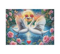 Swans with Red Roses Under Full Moon 500 Pc DIY Jigsaw Puzzle Puzzles for Adults Teens Hard Challenging Team Building Stress Reducing Autumn Gift 500 PCS