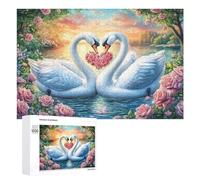 Swans with Rose Heart Among Blossoms 1000 Piece Jigsaw Puzzle for Teens 14+ Indoor Learning Activity Cognitive Growth Gift for School Break 1000 PCS