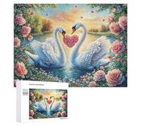 Swans with Rose Heart in Flower Garden 500 Piece Jigsaw Puzzle for Teens 14+ After-school Activity Logic Skill Development Gift for Learning 500 PCS