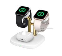 SwanScout Dual Watch Charger for Apple Watch Ultra 3/Ultra 2/SE 3/11/10/9/8/7/6, Wireless Charging Station for AirPods 3rd/2nd, SwanScout 704A (No Adapter) (White Gold)