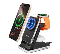 SwanScout Magnetic Wireless Charger, 3 in 1 Charging Station for iPhone 16/15/14/13/12, 5000mAh Power Bank Compatible with MagSafe, Stand for Apple Watch Ultra 2/10/9/8/Airpods, 304M (No Adapter)