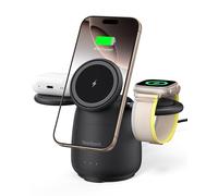 SwanScout Wireless Charging Station for MagSafe, SwanScout 707M, 3 in 1 Magnetic Wireless Charger Stand for iPhone 16/15/14/13/12, 5W Fast Charger for Apple Watch Series 10/9/8/7,Airpods (Black)