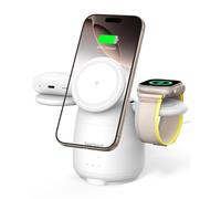 SwanScout Wireless Charging Station for MagSafe, SwanScout 707M, 3 in 1 Magnetic Wireless Charger Stand for iPhone 16/15/14/13/12, 5W Fast Charger for Apple Watch Series 10/9/8/7,Airpods (White)