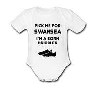 SWANSEA Born Dribbler Football Personalised Unique Baby Vest Baby Grow Babygrow Cute Novelty Boys Girls Unisex Funny City
