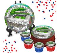 Swansea City Stadium (ART) PERSONALISED Edible Cake & Cupcake Toppers - Wafer or Icing - Various Sizes - Football Fan Birthday Party Decorations - Perfect for Brownies, Cookies, Muffins & More!