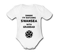SWANSEA Shhhh! I'm watching with Daddy Mummy Grandad Unique Football Babygrow Cute Personalised Funny Baby Vest Grow Boys Girls Unisex Gift Babygrow Bodysuit CITY