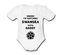 SWANSEA Shhhh! I'm watching with Daddy Mummy Grandad Unique Football Babygrow Cute Personalised Funny Baby Vest Grow Boys Girls Unisex Gift Babygrow Bodysuit CITY