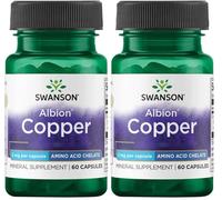 Swanson, Albion Copper, 2mg Copper Bisglycinate, 60 Capsules, High-Dose, SOYA-Free, Gluten-Free, GMO-Free (Pack of 2)