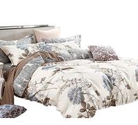 Swanson Beddings Daisy Silhouette Reversible Floral Print 3-Piece 100% Cotton Bedding Set: Duvet Cover and Two Pillow Shams (Queen)