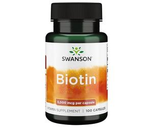 Swanson, Biotin, 5000mcg, 100 Capsules, High-Dose, Lab-Tested, Gluten-Free, Soy-Free, GMO-Free