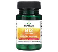 Swanson, Vitamin B12 with Folate, Strawberry, 1,000 mcg, 100 Lozenges