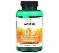 Swanson - Vitamin D-3 with Coconut Oil | Immune and Bone Health Support | 2000 IU Softgels - 60 Count
