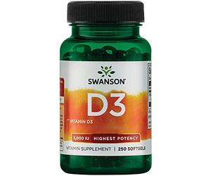 Swanson, Vitamin D3 125mcg (5000 IU), Depot, 1 Capsule Every 5 Days, 250 Softgels, High Dose, Lab -Tested, Soy Free, Gluten Free, GMO Free