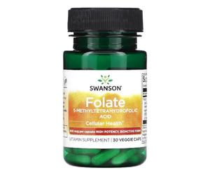 Swansons Swanson - Quatrefolic Folate 800mcg | Active 4th Generation Methylfolate | Bioavailable Vitamin B9 Support - 30 Capsules