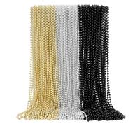 SWANUCKY 90Pcs Bead Necklaces, 33-Inch Gold Silver Black Plastic Mardi Gras Beads Bulk, Suitable for Party Favors, Festive Decorations, Parade Throws, Christmas and Carnival