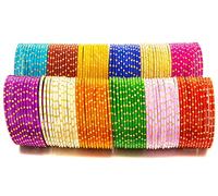 Swara Creations 12 color Metal Bangle Set,also available in large/extra large size, Combo Set for Women/Girls with Zari and Cutting Design| For Party/Daily use/Wedding/office(144Pcs), 2-6, Metal, no