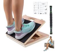 Swara Professional Portable Wooden Slant Board for Calf streching - Premium Eucalyptus Calf Stretcher with Muscle Roller Stick for Squats & Exercise (Natural, 12.6 * 14)