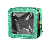 Swarm Bats on Black Waterproof Clear Makeup Bag for Women Cosmetic Organizer Toiletry with Zipper, Green Glitter Texture, One Size