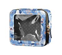 Swarm Bats on Black Waterproof Clear Makeup Bag for Women Cosmetic Organizer Toiletry with Zipper, Lemurs Madagascar on Blue Pattern, One Size