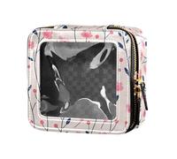 Swarm Bats on Black Waterproof Clear Makeup Bag for Women Cosmetic Organizer Toiletry with Zipper, Pink Floral Plant Small Fresh Background, One Size
