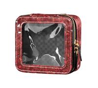 Swarm Bats on Black Waterproof Clear Makeup Bag for Women Cosmetic Organizer Toiletry with Zipper, Red Glitter Texture, One Size