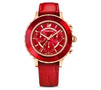 Swarovski Octea Lux Chrono Rose Gold Quartz Red Watch with Leather Strap, Crystals, Swiss Made Octea Lux Crystal Watch Collection, Red 5646975, Octea Lux Chrono - Green, Octea Lux Chrono, Red