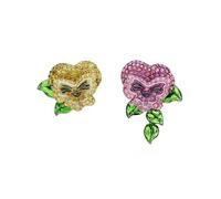 Swarovski Alice in Wonderland Rhodium Plated Flower Asymmetrical Design Stud Earrings, Multicolor