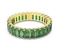 Matrix ring, Baguette cut, Green, Gold-tone plated