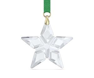 Swarovski Annual Edition 2023 Little Star Ornament, White Crystal, Gold-Tone Plated Accents and Green Grosgrain Ribbon, from the Annual Edition Collection
