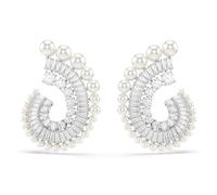 Swarovski Ariana Grande x Swarovski drop earrings, Crystal Pearl, Mixed cuts, White, Rhodium plated