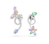 Ariana Grande x Swarovski drop earrings with ear jacket, Mixed cuts, Dragonfly, flower, Multicoloured, Rhodium plated