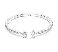 Swarovski Attract White Rhodium Plated Cuff Bangle - Contemporary Appeal | - Size L - Swarovski Crystal / Rhodium Plated