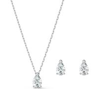 Swarovski Attract Pear Jewellery Set, Women's Drop-Shaped Pendant Necklace and Matching Stud Earrings with White Crystals in a Rhodium Plated Setting