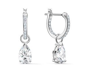 Swarovski Attract Pearl Mini Hoop Drop Earrings Crystal, Rhodium Plated 5563119