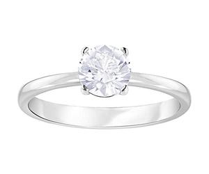 Swarovski Attract ring, Round, White, Rhodium plated