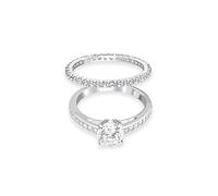 Swarovski Attract Ring Set, Pair of Women's Rhodium Plated Crystal Rings with a Round White Chaton, Size 55, Part of the Attract Collection