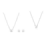 Swarovski Attract set, Round cut, White, Rhodium plated & Attract necklace, Round cut, White, Rhodium plated