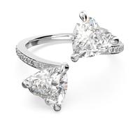 Swarovski Attract Soul Double Heart Ring Collection, Rhodium Finish, Clear Crystals, EU 50 / US 5.5, Crystal, Crystal